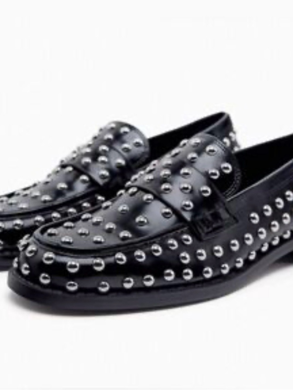 Zara Black Loafers with Silver Stud Accents